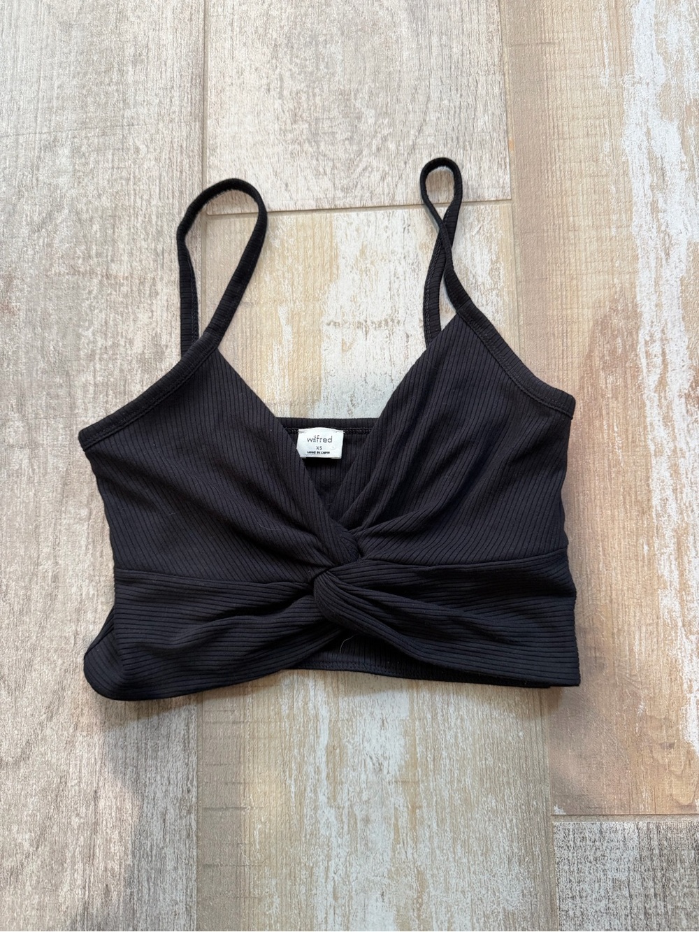 Aritzia Wilfred Black Twist-Front Ribbed Crop Top